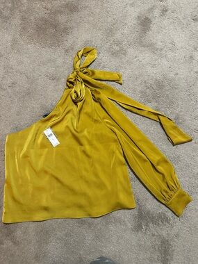 Sunday in Brooklyn One-Shoulder Tie-Detail Blouse in Mustard